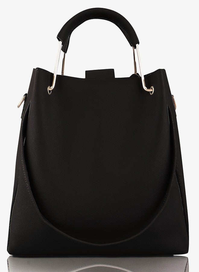Like Style Women Hand Bags PU Rexine Flap Closure Casual Formal Ladies Shoulder Bag (Black) - Image 3